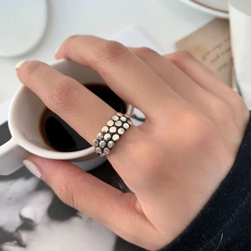 Geometric Bead Ring in Silver-Plated Finish