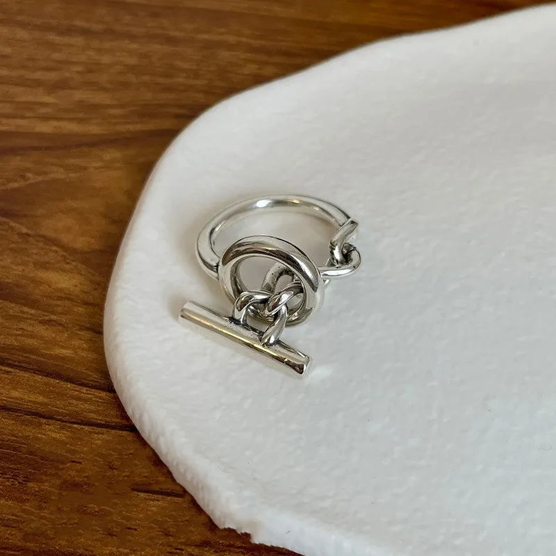 925 Silver Geometric Adjustable Ring