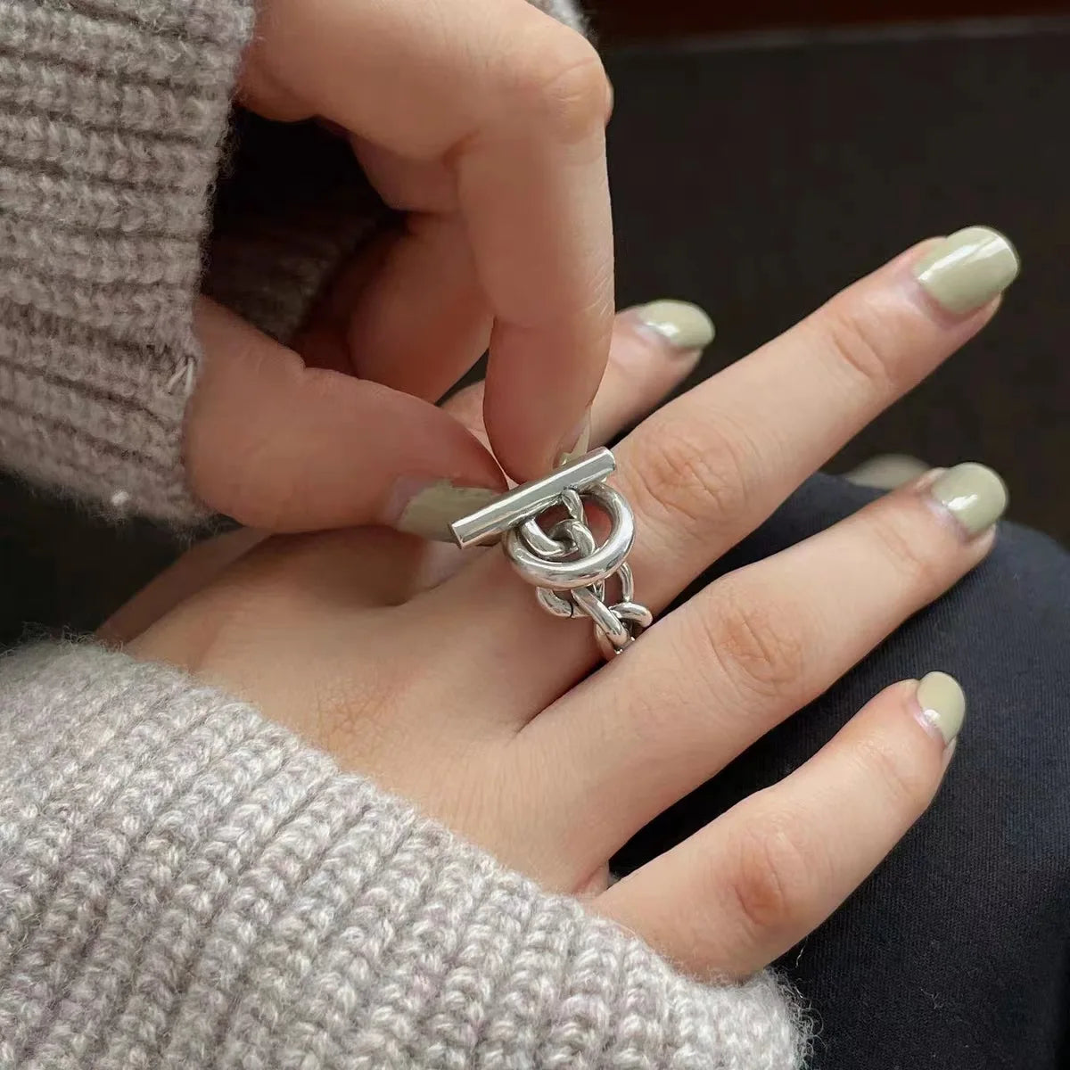 925 Silver Geometric Adjustable Ring