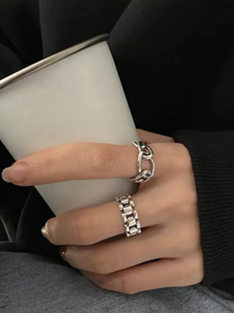 925 Silver Geometric Adjustable Ring