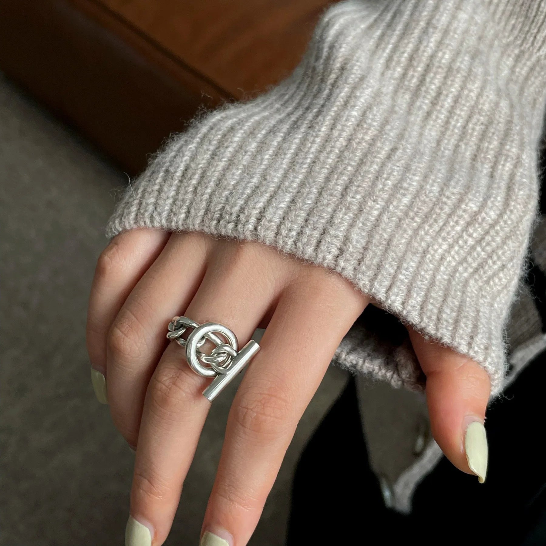 925 Silver Geometric Adjustable Ring